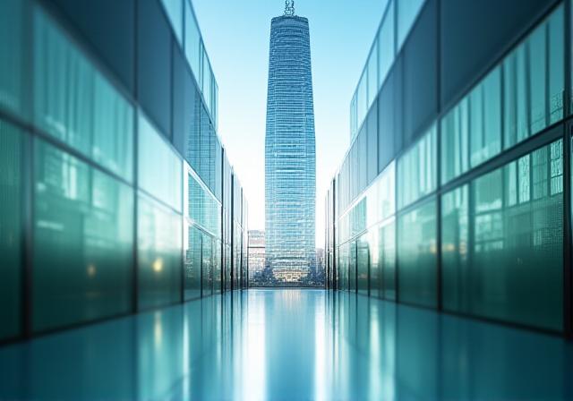 戦略的コンサルティングを象徴するモダンな高層ビルとオフィス